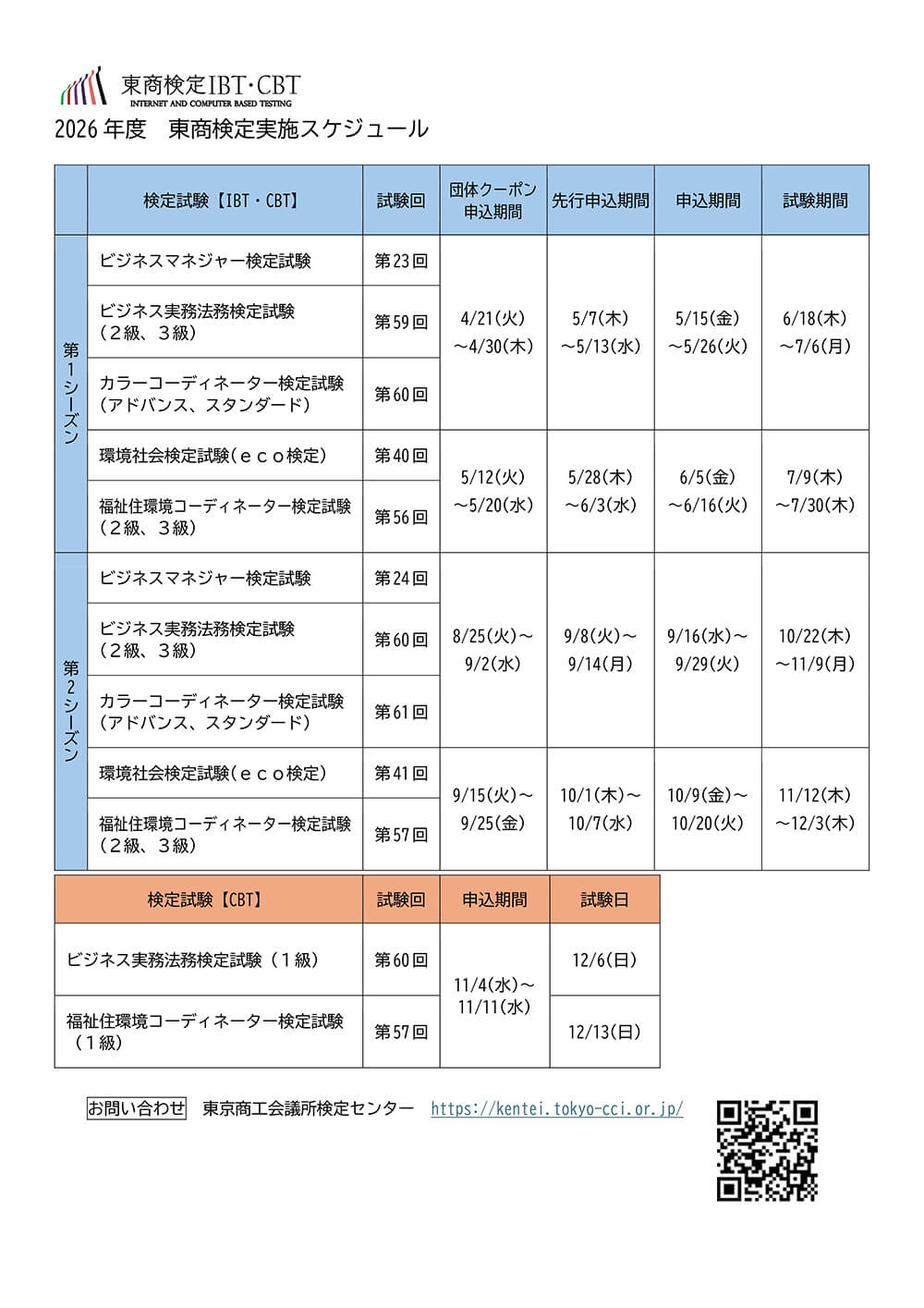 津山商工会議所施工検定試験一覧表