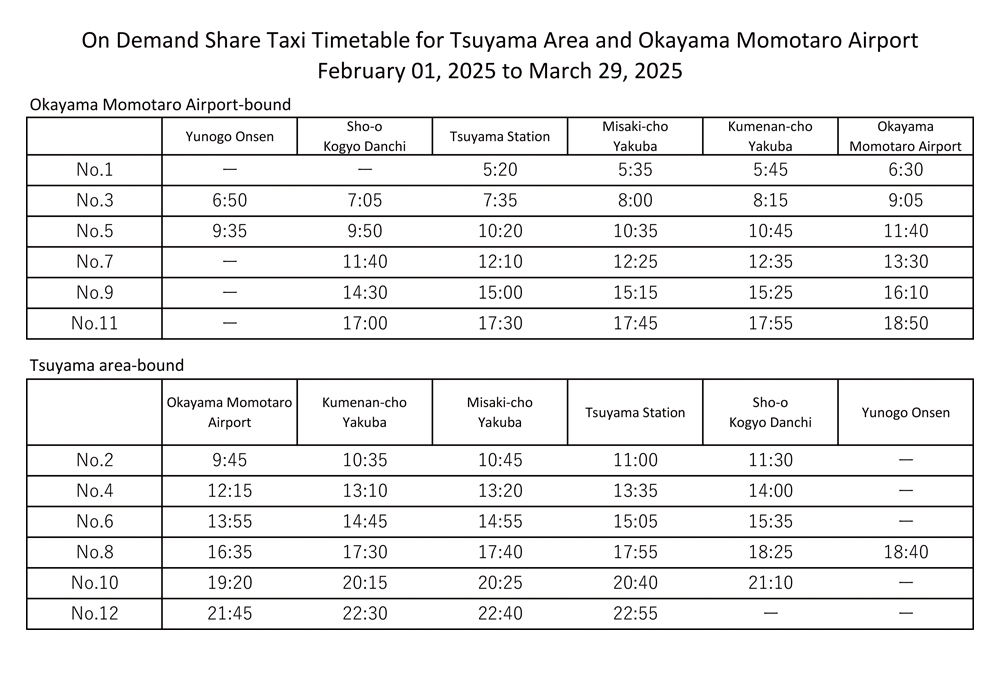 Share taxi timetable