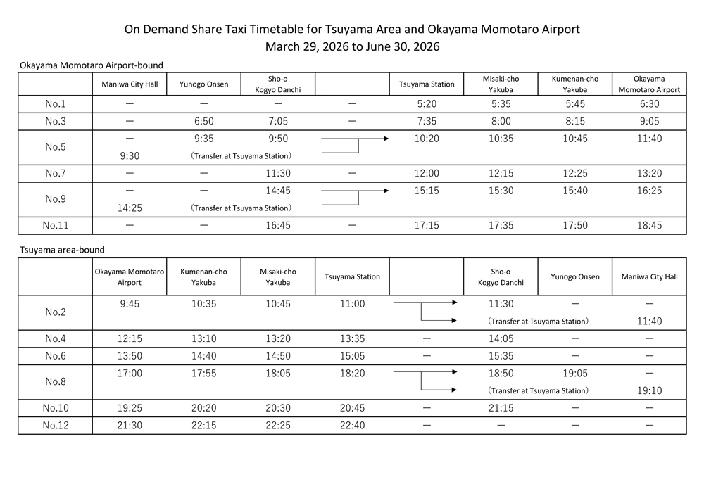 Share taxi timetable